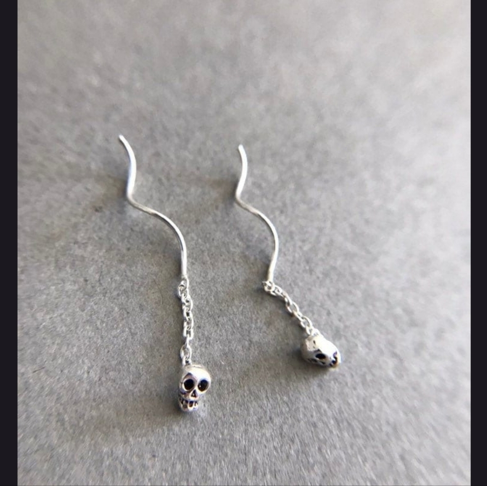Silver Skull Drop Earrings